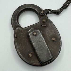 Rare Antique USA Railroad Padlock w/ Chain - No Key